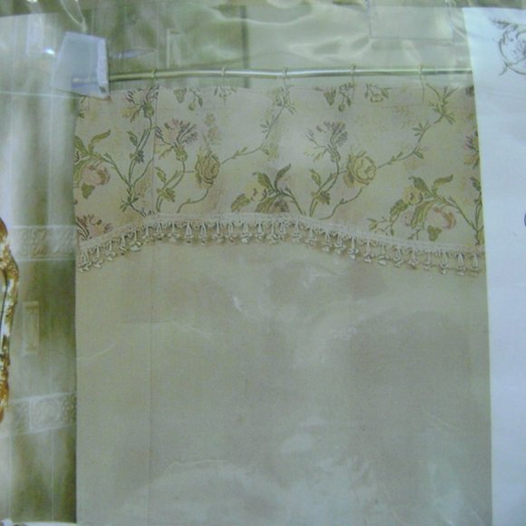 NWOT Jacquard Shower Curtain  72 x 74   Beige with attached Floral Valance - Picture 4 of 4